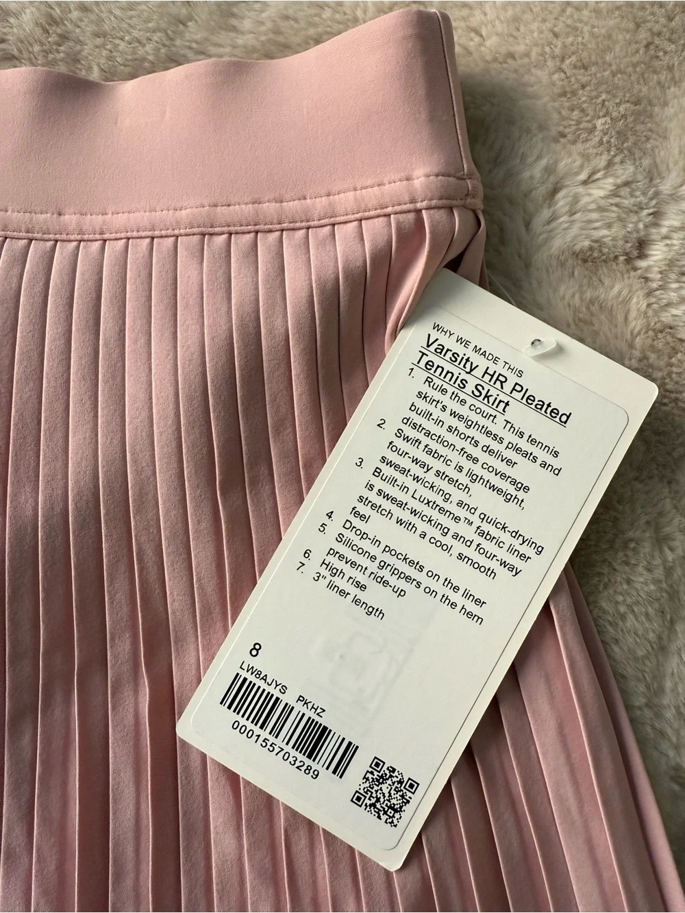 NWT Lululemon Varsity HR Pleated Tennis Skirt Pink Haze Size 8